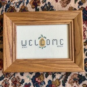 Vintage Cross Stitch Welcome Sign